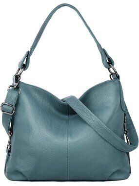 Women's Light Blue Genuine Leather Bag Slouchy Purse Crossbody Bag Zipper Pocket